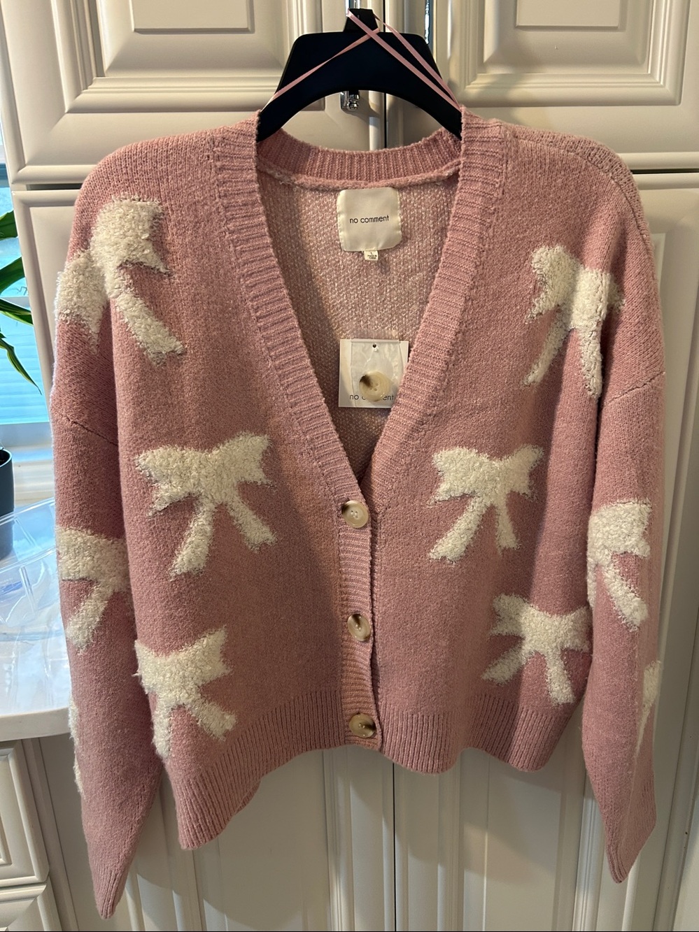 Women’s Blush Pink Bird-Print Button Cardigan Sweater